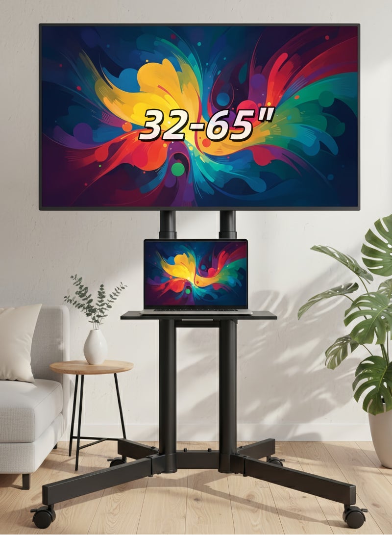 COOLHAWK Mobile TV Stand for 32 to 65 inch TVs | Fits 35 43 50 55 60 65 inch Screen | Heavy-Duty TV Stand with Wheels & Shelf | Adjustable Height | Supports 50Kg Max VESA 600x400 for Majlis, Living Room - Image 1